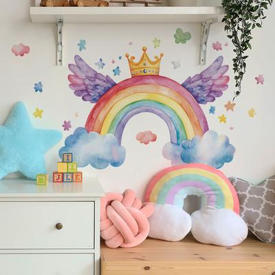 2 Pcs Fantasy Wings Rainbow Children's Bedroom Kindergarten Home Background Beautification Decoration Wall Stickers