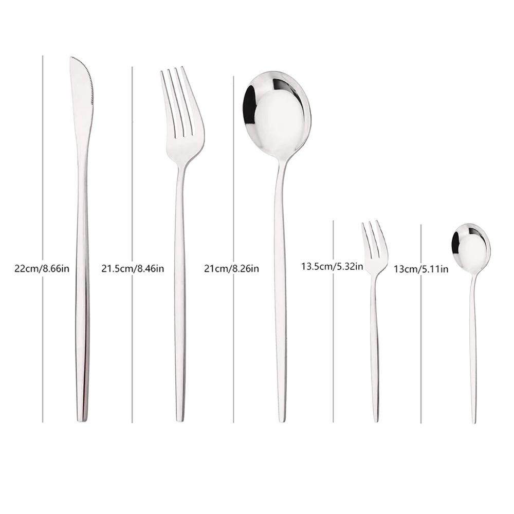 30Pcs Flatware Set Stainless Steel Cutlery Knife Cake Fork Spoon Dinnerware Tableware Set Kitchen Dinner Silverware Table Set