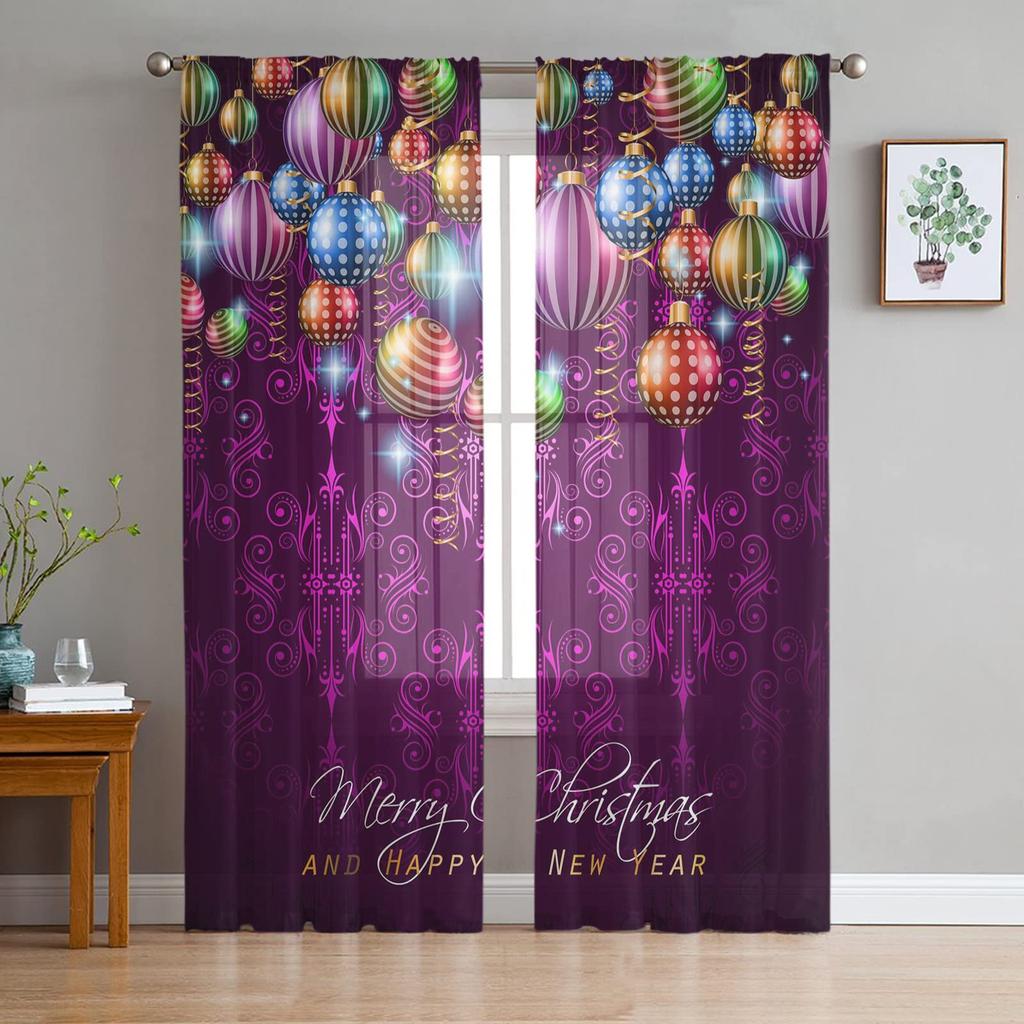Christmas Curtain Bedroom Living Room Cafe Xmas Santa Claus Chiffon Voile Window Drapes Treatments Light Filtering Polyester Ideal For Great