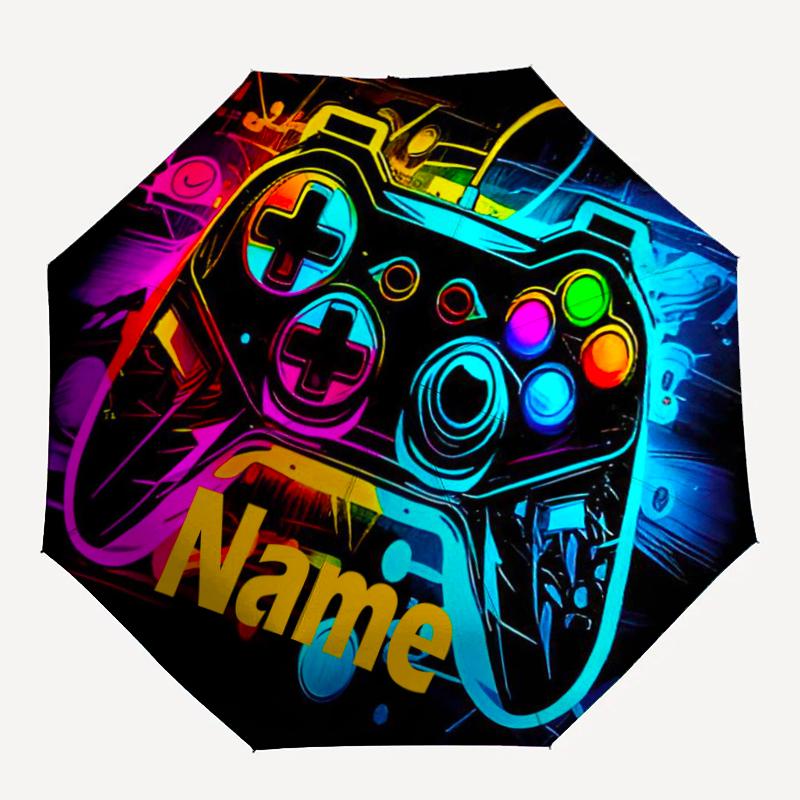 Custom Name Game Controller Theme Automatic Umbrella, Lightweight & Portable, 8 Rib, Perfect for Outdoor Travel, Birthdays, Christmas, Gifts.