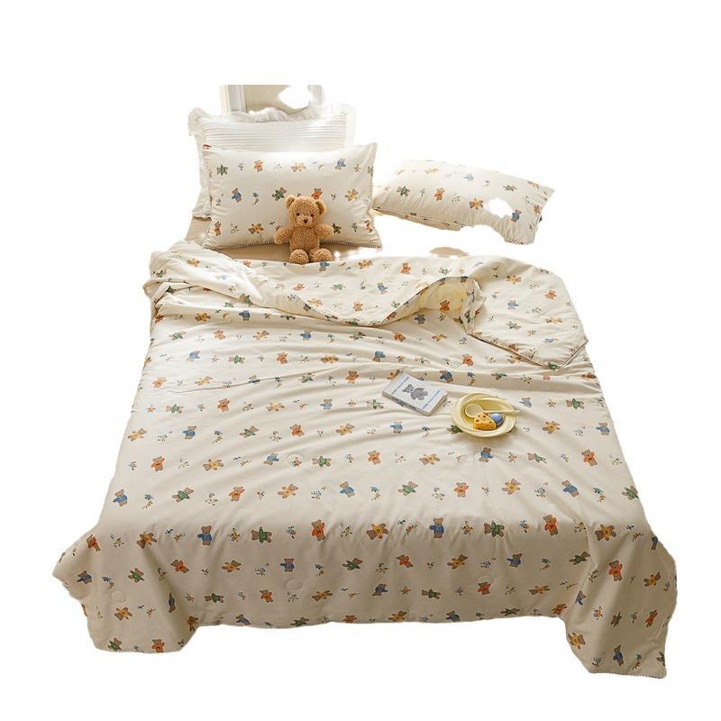 Cuvertură dublă cu aer condiționat, din bumbac, pentru copii, cu desene animate, set de patru piese, cuvertură din fibră de soia.