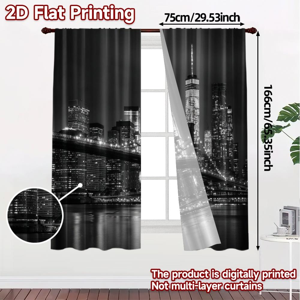 2pcs, 2D FLAT PRINTING Curtains (Without Rod) Cityscape Elegance Popular Print Curtains Semi-Sheer Curtains Outdoor Decorations