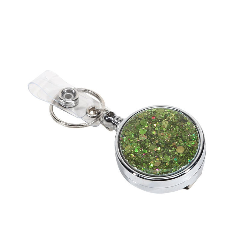 Glitter Epoxy Resin Rotating Retractable Keychain Badge Reel with Sequins Cute Creative Office ID Card Holder Strap