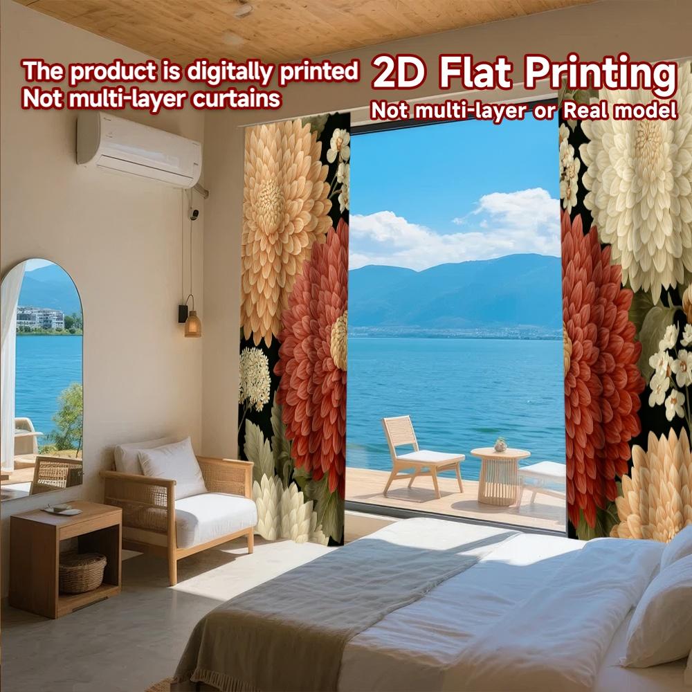 2D FLAT PRINTING 2pcs Curtains (Without Rod) Floral Elegance Design (10) Easter Festival Fashion Curtains Versatile Durable