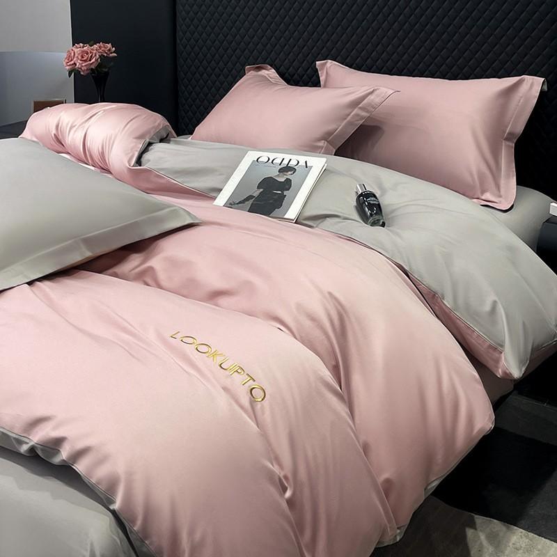 100S Long Staple Cotton Bedding Set A-Class Pure Embroidered Satin Sheet Luxury Solid Color Bedroom