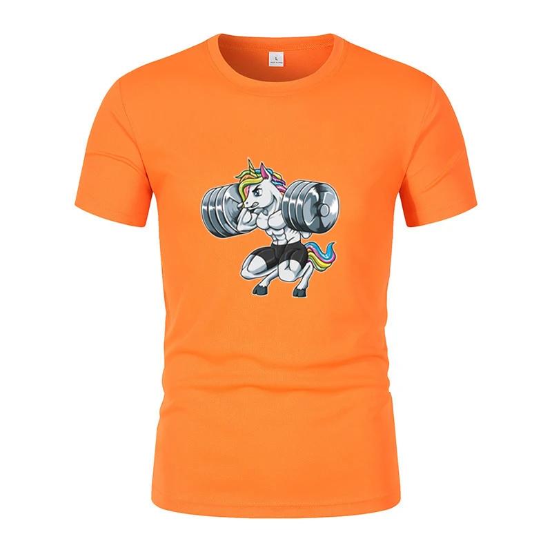 Fun Gym Unicorn Weightlifting Fitness Bodybuilding Printed Round Neck T-Shirt Summer Breathable Quick-Dryingcasual Short Sleeves
