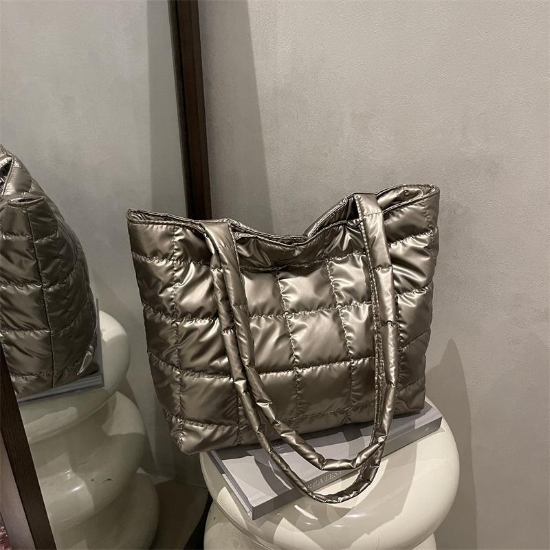 European and American Retro Large-capacity Bags, Autumn and Winter New Checkered Down Cotton Shoulder Bags, Simple Temperament Portable Tote Bags