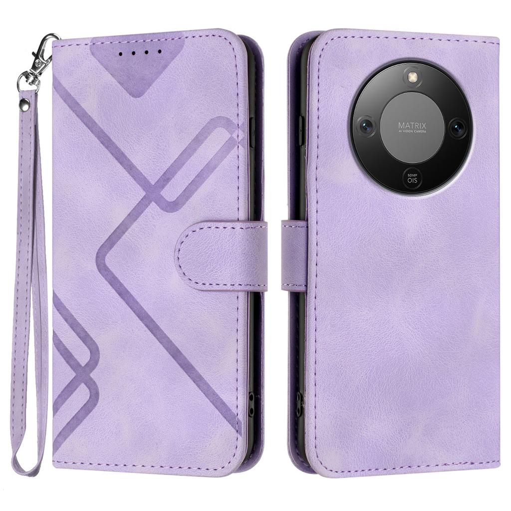 For Honor Magic8 Lite 5G/X9d 5G/X70 5G Wallet Case Line Imprinted PU Leather Phone Cover with Strap