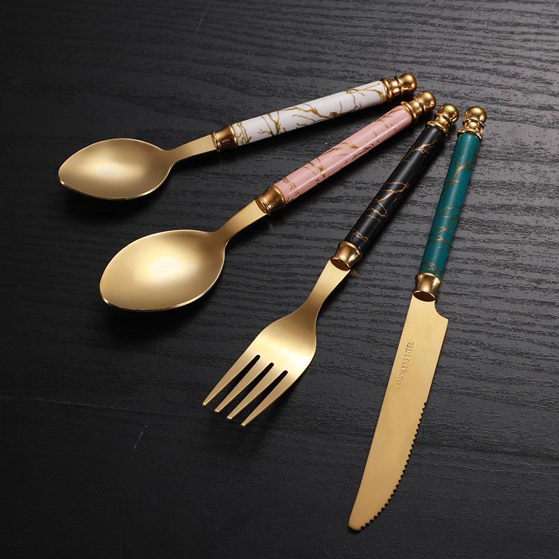 Light luxury Nordic gold-plated western tableware household western restaurant knife four-piece set thickened stainless steel knife, fork