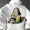 Demon Slayer Chibi Group Print Gray Hoodie, Oversized Streetwear Sweatshirt for Men Women, Long Sleeve Casual Autumn Top, Unisex
