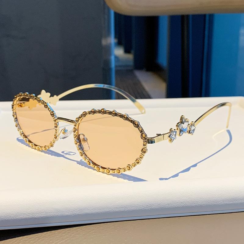 Star Diamond Rhinestone Round Frame Sunglasses - Versatile & High-End Glasses for Parties