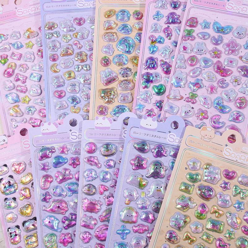 Cartoon 3D Relief Laser Stickers Fun Animals Rabbit Panda Stickers Children Diy Scrapbook Candy Drop Seal Stickers