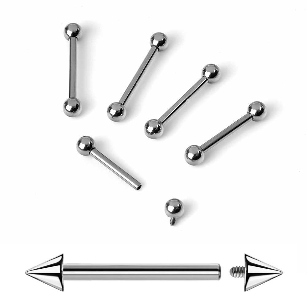 5/10/50pcs F136 Titanium Implant Grade 16G 14G Straight Barbells Tongue Nail Nipple Studs Ear Helix Piercing Jewelry Accessories