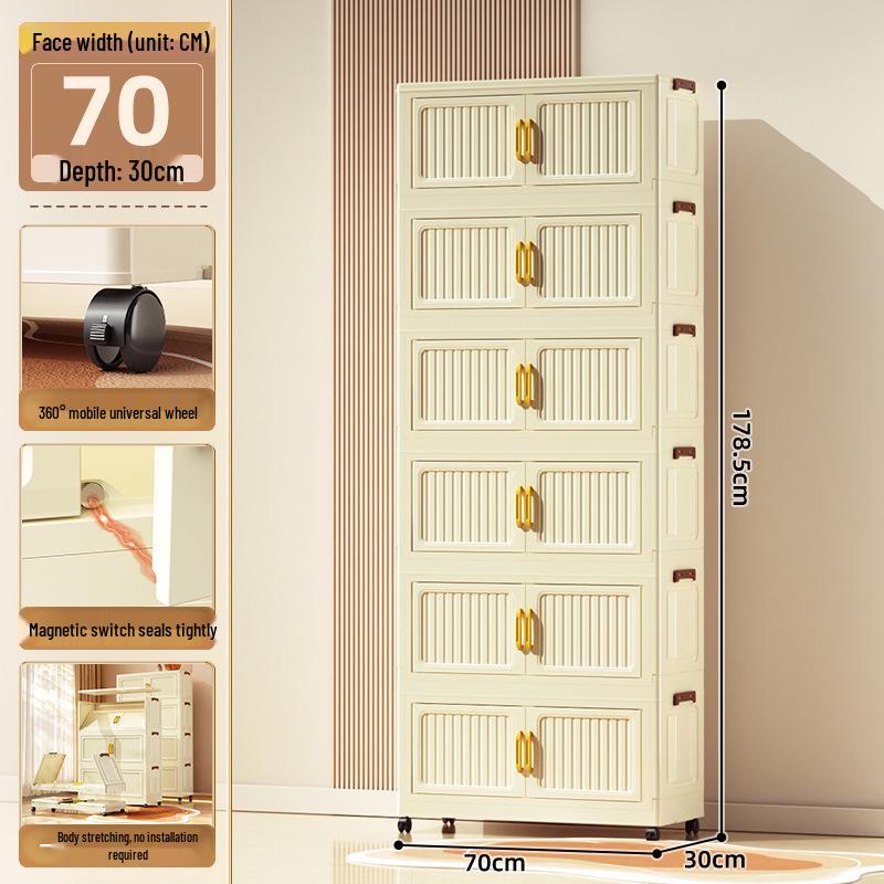 70-90cm No-Install Folding Storage Cabinet for Home, Living Room, Bedroom, Multi-layer Wardrobe, Sundries Organizer.