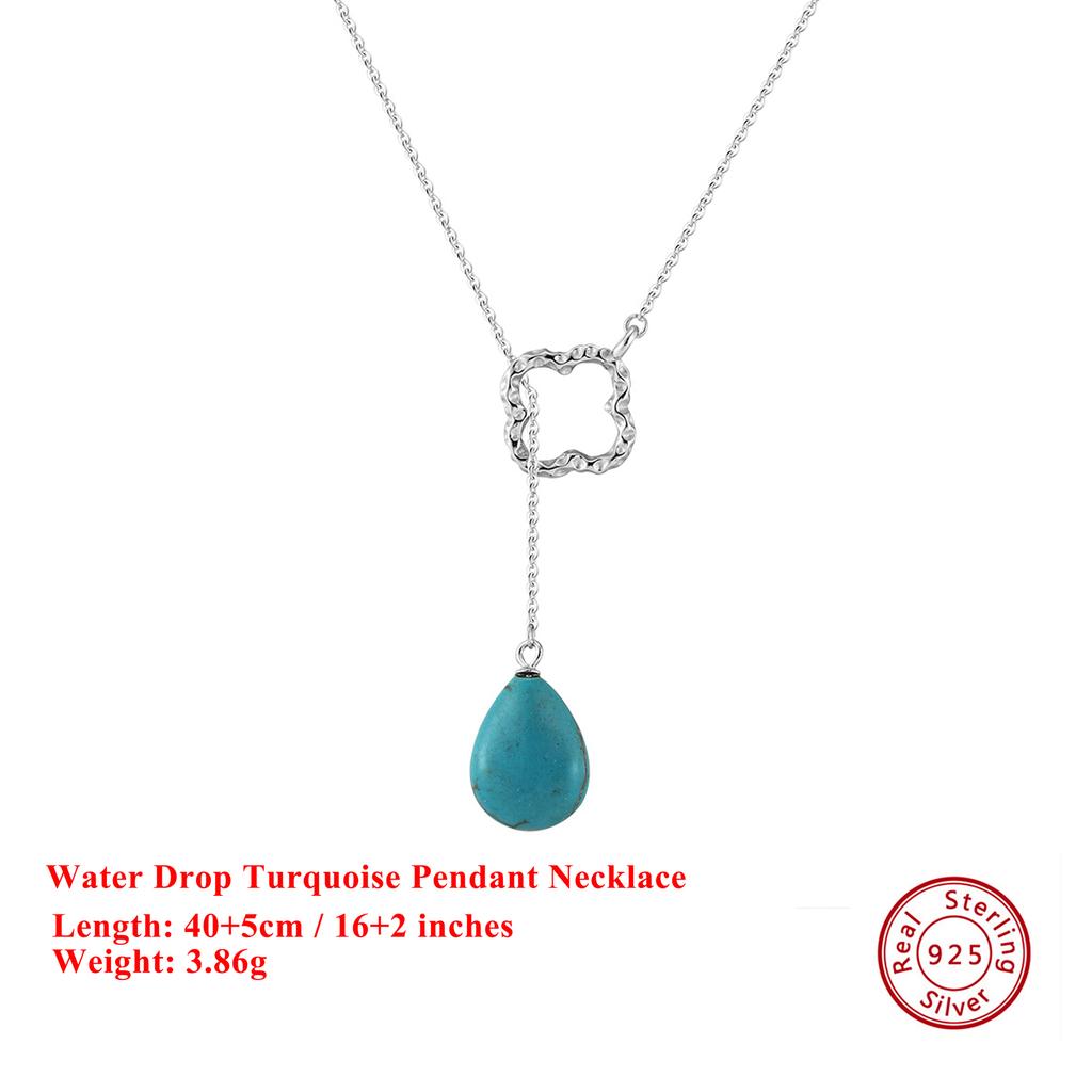 EFFIE QUEEN 100% S925 Silber 14k Gold Wassertropfenförmiger Türkis Anhänger Halskette Natürlicher Schmuck für Damen Bankett Party GMN47