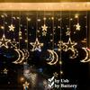 USB & Battery Operated Star Moon Curtain String Lights, Warm White & Multicolor LED Fairy Hanging Lights for Bedroom, Christmas, New Year Indoor Decor