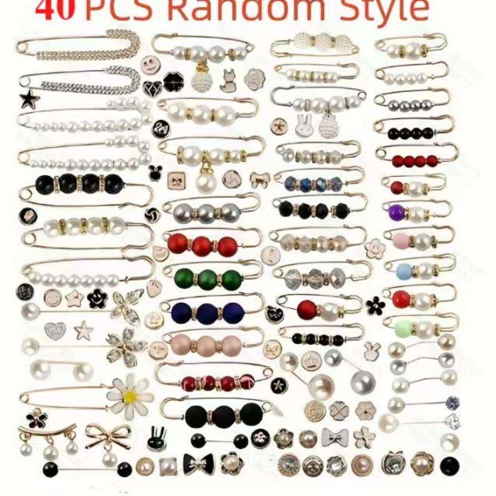 

40-Pack Mixed Style Anti-exposure Brooch Button Set, Exquisite Versatile Style, Suitable for Waist Cinching / Neckline Security