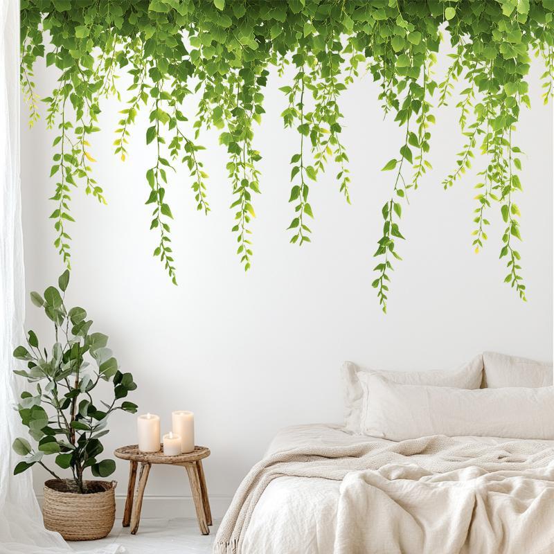Simulation Green Vine Plant Vine Strip Living Room Entrance Bedroom Wall Decoration Sticker Self-Adhesive Sticker