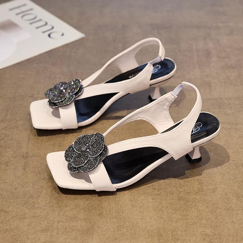 

Fashion Crystal Women Sandals Elegant Mid Heels Shoes Dress Fashion Pumps Woman Slippers Summer 2025 New Trend Brand Sandalias De Mujer 40 бежевый
