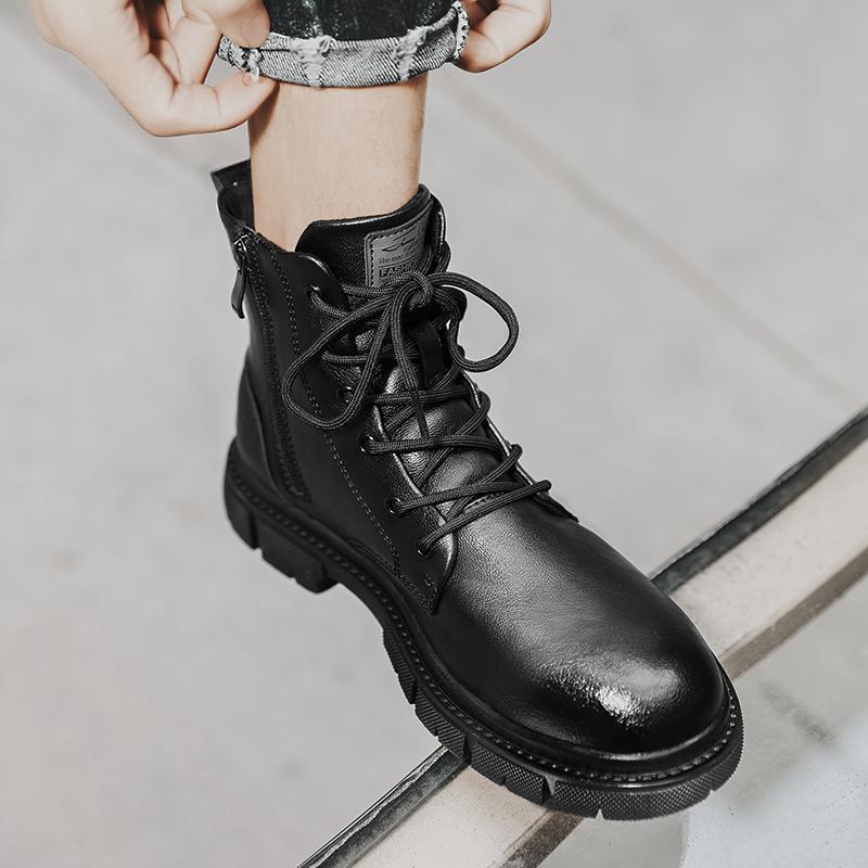 Botines de hombre con cordones Moda cuero felpa cálido Bota Hombre Zapatos de trabajo Tendencia Diseñador Invierno Botas de nieve para hombre Hombres Zapatos Casuales