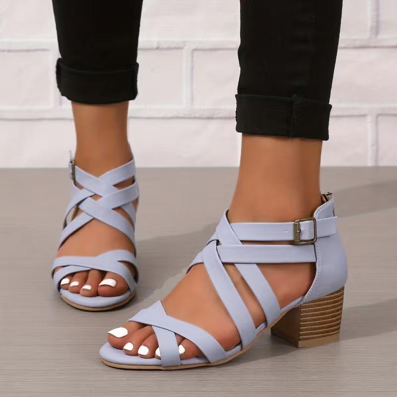 Cross-Tied Criss Cross Sandals Heels for Women Cutout Zip Up Open toe Block Heel Heels Sandals with Heels for Women