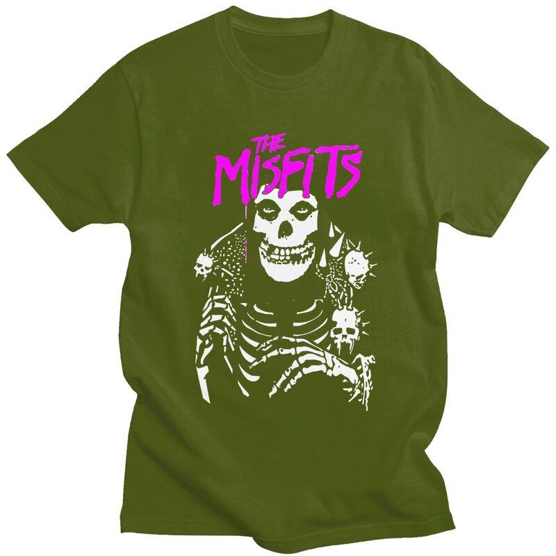 Custom Horror Punk Rock Misfits Skull T Shirts for Men Pure Cotton Tee Tops Tshirt Casual Tshirt