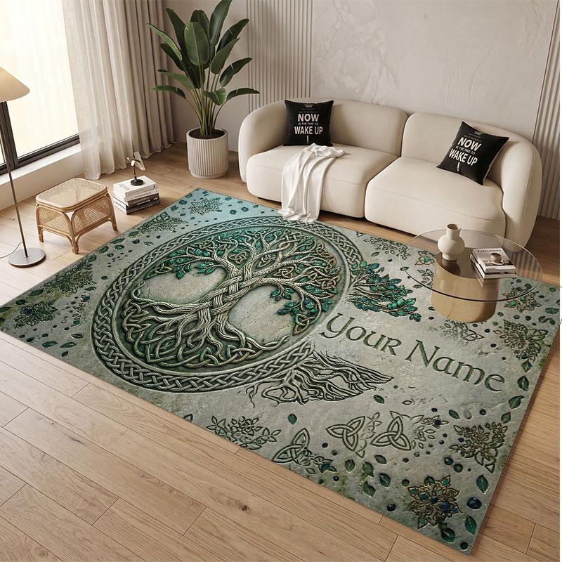 Tree of Life Theme Soft Crystal Velvet Rug Custom Name & Text Print Non Slip Floor Rug for Bedroom Living Room