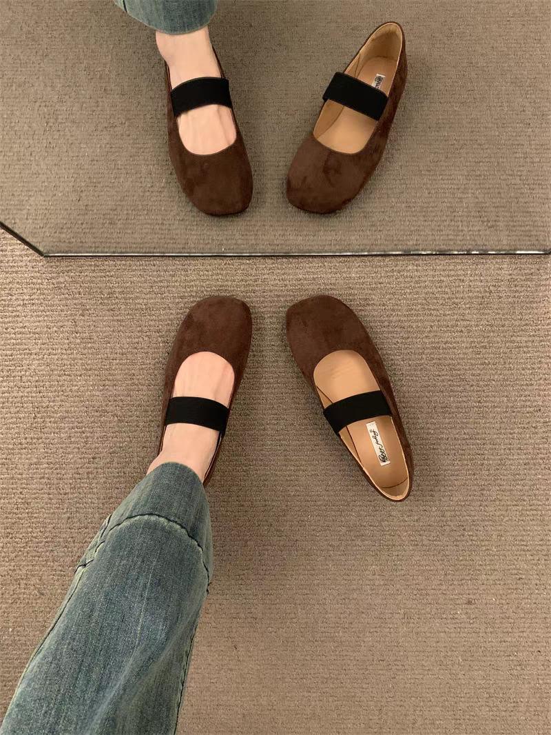 

Retro flat-soled single shoes 2025 autumn new versatile elastic word with cute square head design flat-soled single shoes 43