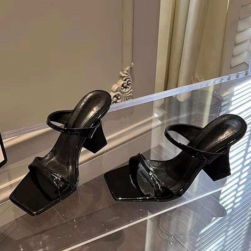 Mode Eilyken Élégantes Pantoufles à Bout Carré Design Femme Style Étrange Talons Hauts Robe Féminine Sandales Pour Femme