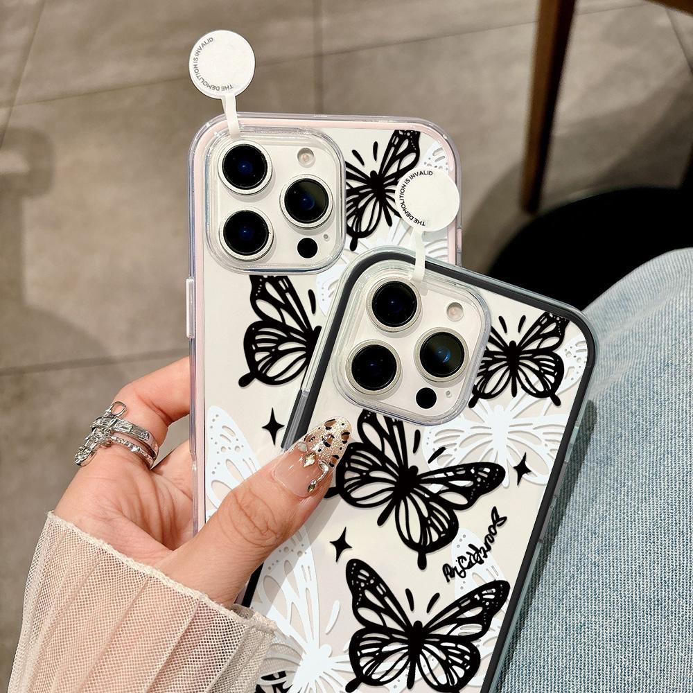 INS Butterfly Phone Case For iPhone 16 Pro Case iPhone 17 15 11 12 13 14 Pro Max 2 IN 1 Candy Color Soft Shockproof Bumper Cover
