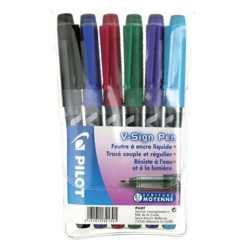 Feutres - PILOT - V-Sign Pen - Pochette De 6 - Écriture Moyenne - Pointe Large 2 Mm