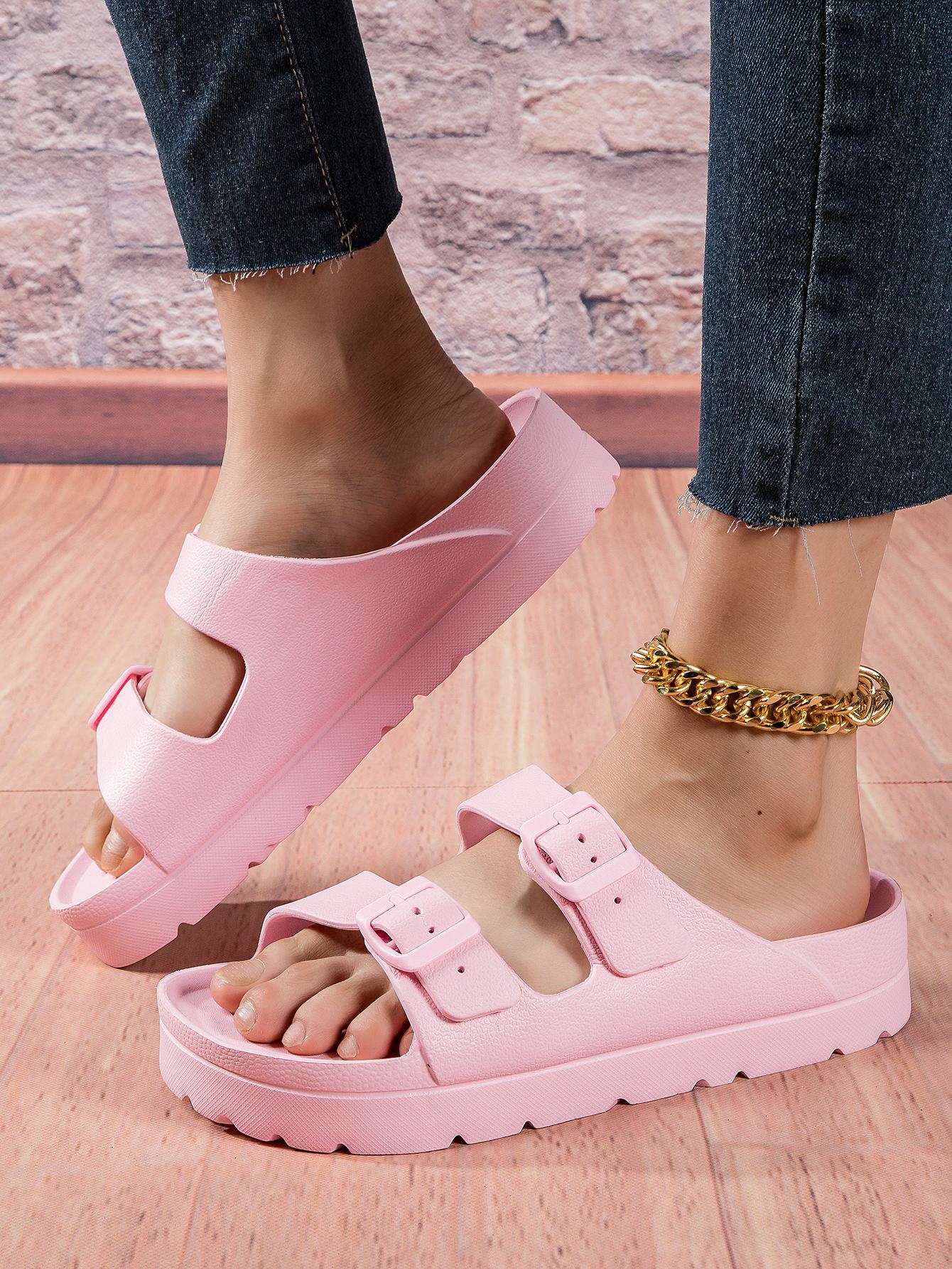 Женские белые сандалии EVA Толстая подошва Тапочки Шлепанцы с пряжкой Пляжная обувь 2024 — фото 5