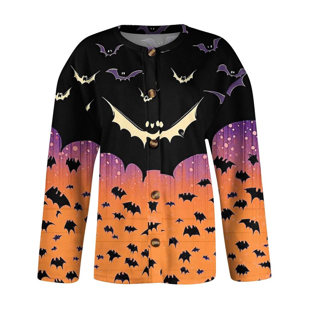 Women's Fashion Printed Long Sleeve Knitted Cardigan Button Down Jacket