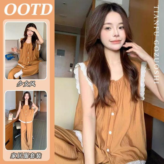 

Cloud cotton pajamas ladies summer ins lazy wind sweet and cute lace student dormitory can wear loungewear outside M