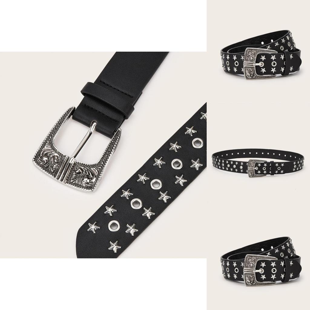 Punk Rock Pu-Ledergürtel Mit Nieten Und Sternkompass-Design Für Modebegeisterte