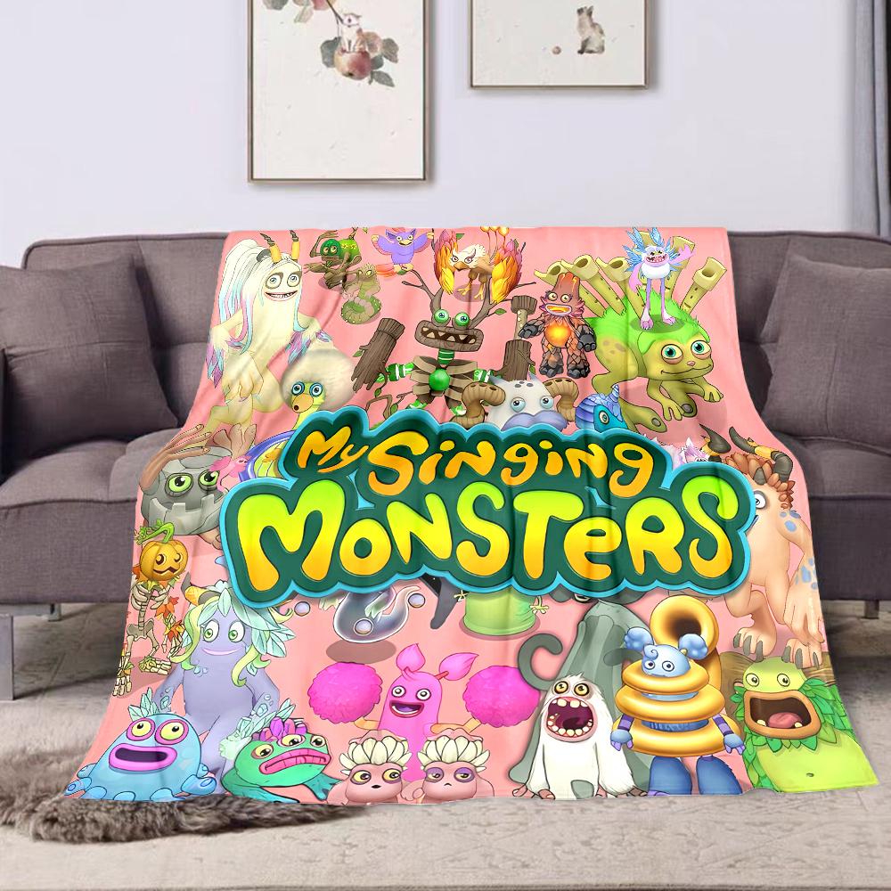 Colorful Cartoon Monsters Design Patterned Flannel Blanket Perfect for the Bedroom Living Room, Sofa, or a Little Nap