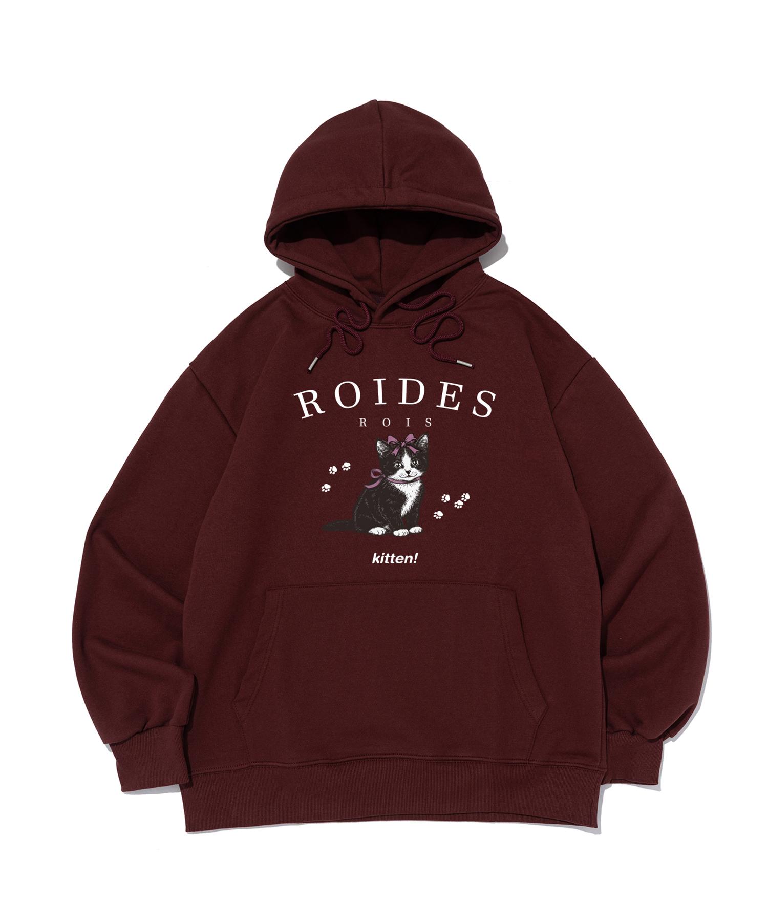 Road Road Kitten Cat Print Hoodie (Wine) S