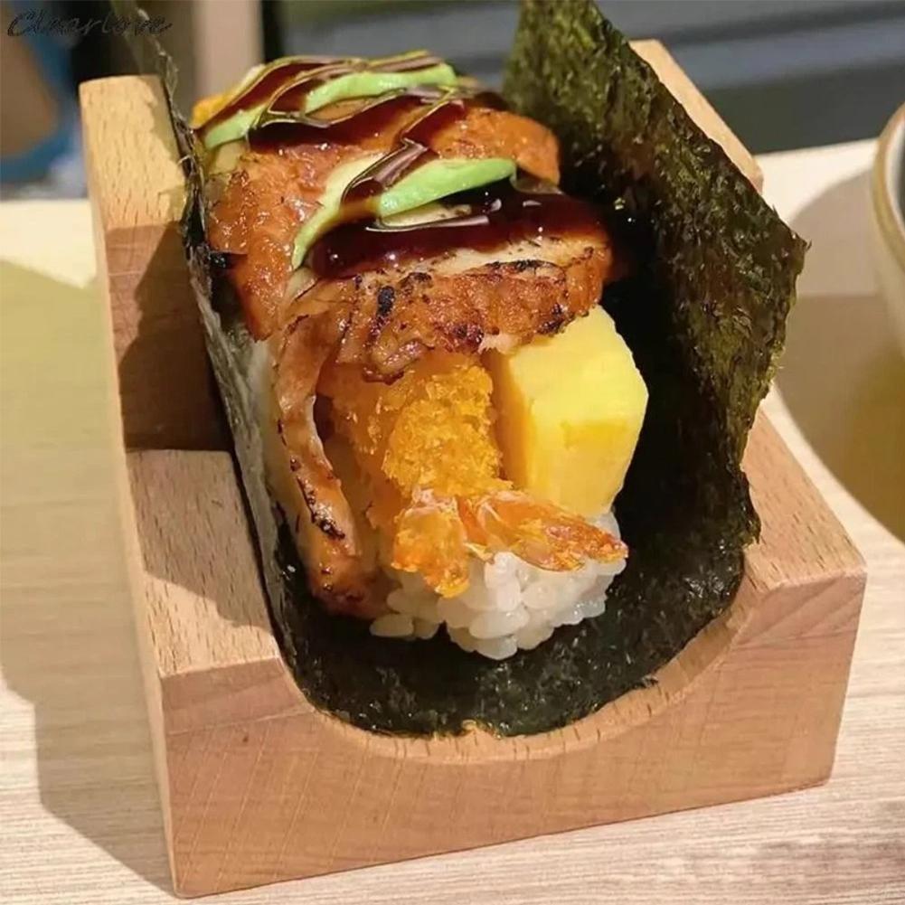 Wooden Japanese Sushi Rack U-shape Taco Snack Food Holder Plate Cuisine Stand Sushi Rack Holder Sushi Boat Serving Tray