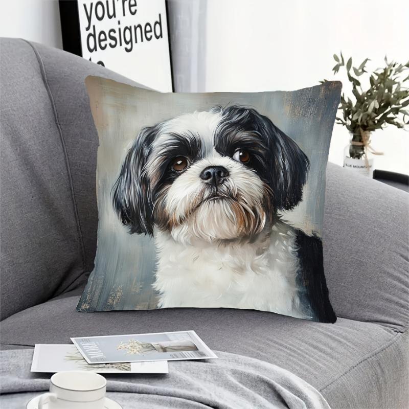 Shih Tzu Dog Print Throw Cushion Covers Chair Living Room Pillowcase Cozy Zipper Sofa Pillow Covers Bedroom Indoor Home Decor