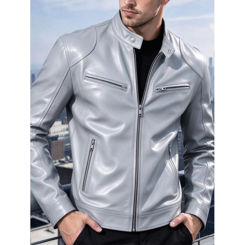 New men's stand-up collar locomotive leather jacket autumn slim-fit short PU leather jacket fashion casual jacket