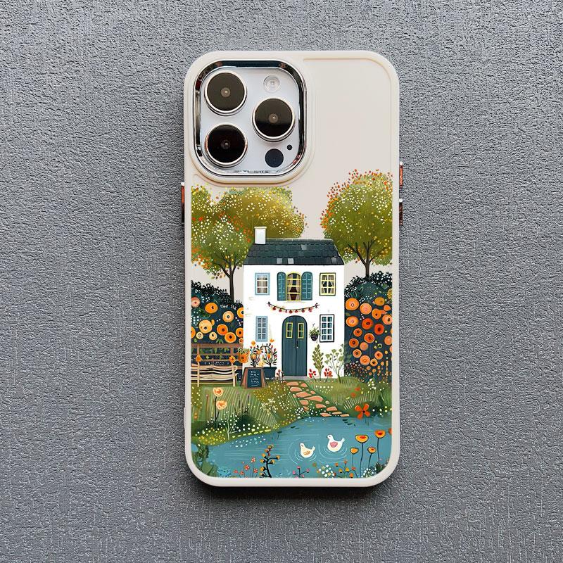 Rural Style Coffee Shop Silicone Phone Case For iPhone 13 14 15 11 Pro Max Plus 16 12 Pro Max Plus XR X XS 7 8 Plus White Covers