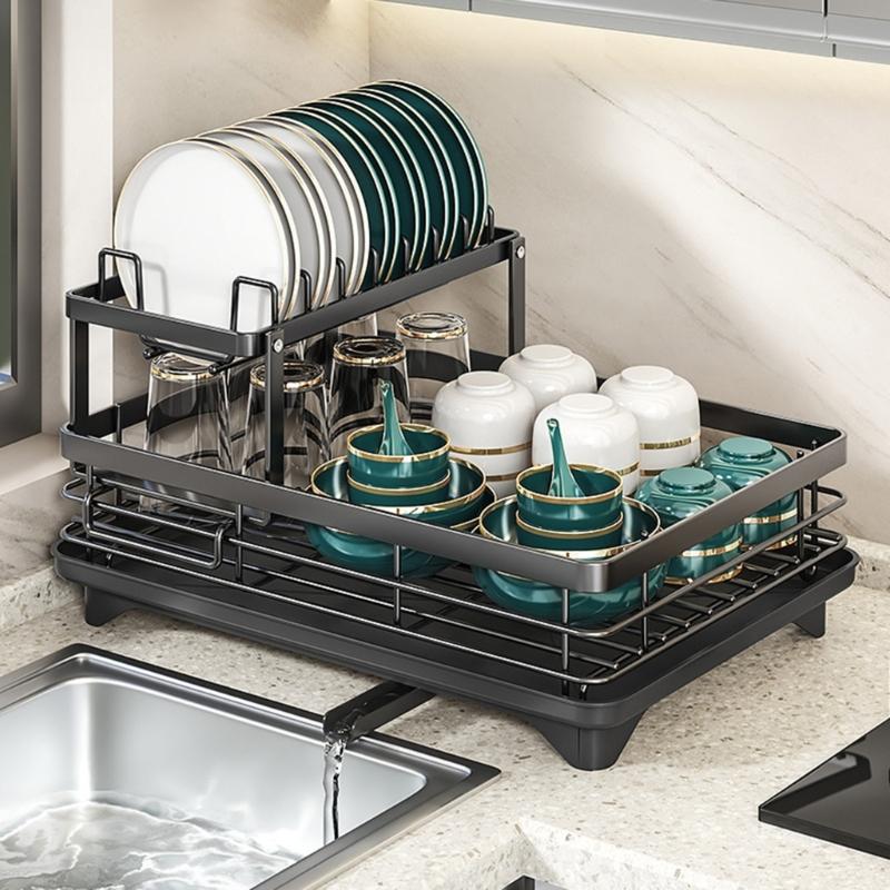 Corrosion Resistant Kitchen Dish Drainer With Center Drain Hole And Detachable Trays For Effective Dish Drying Rack