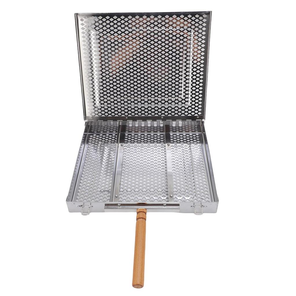 BBQ Grilling Basket Stainless Steel Portable Outdoor Camping Barbecue Basket with Detachable Dividers for Fish Meat
