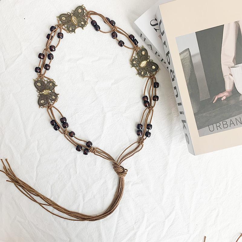 Bohemian Folk Style Women'S Waist Chain Retro Dress Accessories Fashion Butterfly Waist Rope