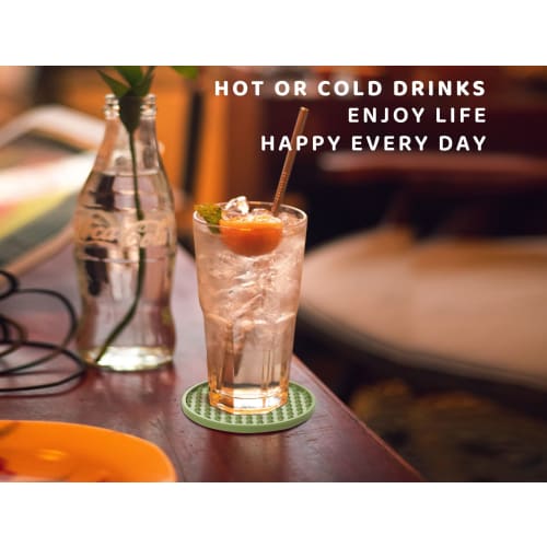 KEHOUXRE Drink Coasters, 6-Pack with Holder, Heat-Resistant Silicone Cup Mats, Tabletop Protection, Non-Slip Rubber Coasters for Various Cups (Green)