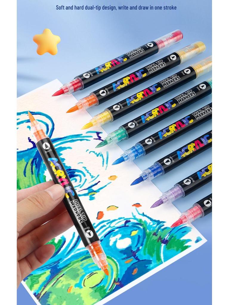 Doppelspitzen-Flüssigacryl- und Aquarellstift-Set für Glasmalerei - Wasserdicht, Weiche & Harte Spitzen