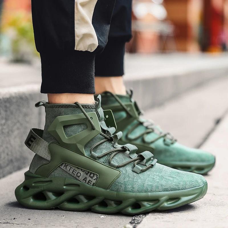 High Top Fashion Shoes for Men Comfortable Cushioning Lightweight Running Shoes Breathable Fabric Running Thick Soled Shoes