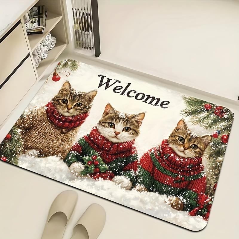 1Pcs Anti Fatigue Kitchen Rugs Cute Cats  Print Waterproof Non-Slip Thick Cushioned Kitchen Mat Heavy Duty Comfort Standing Mat for Kitchen
