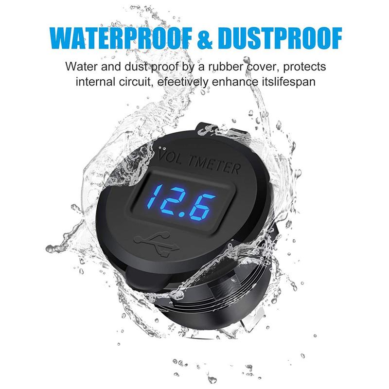 Quick Charger Aluminum Qc3.0 Dual Usb Car Charger With Switch Button Led Voltage Display For 12V/24V Cars Boats Motorcycle