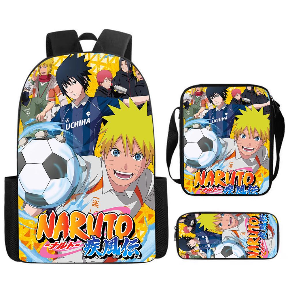3Pcs Set NARUTO Anime Kids Backpack Mochila with Crossbody Bag & Pencil Case, Lightweight & Durable, for Ages 6-10 Boys & Girls